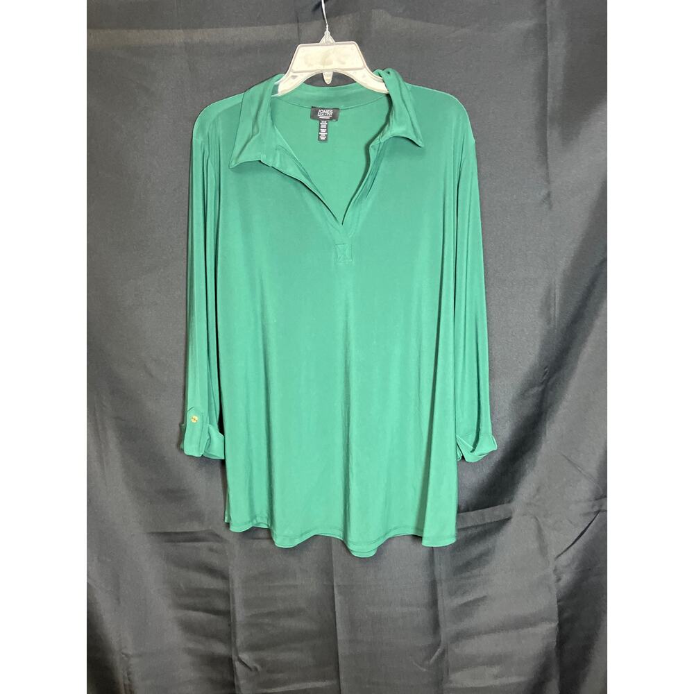 Women's Jones New York Collared 3/4 Sleeve Green Shirt - Size 2X